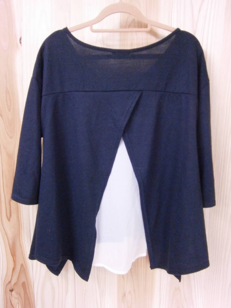 [20624] [a.v.v standard] design cut and sewn / size L / navy blue color * white color / piling put on manner / beautiful condition! /