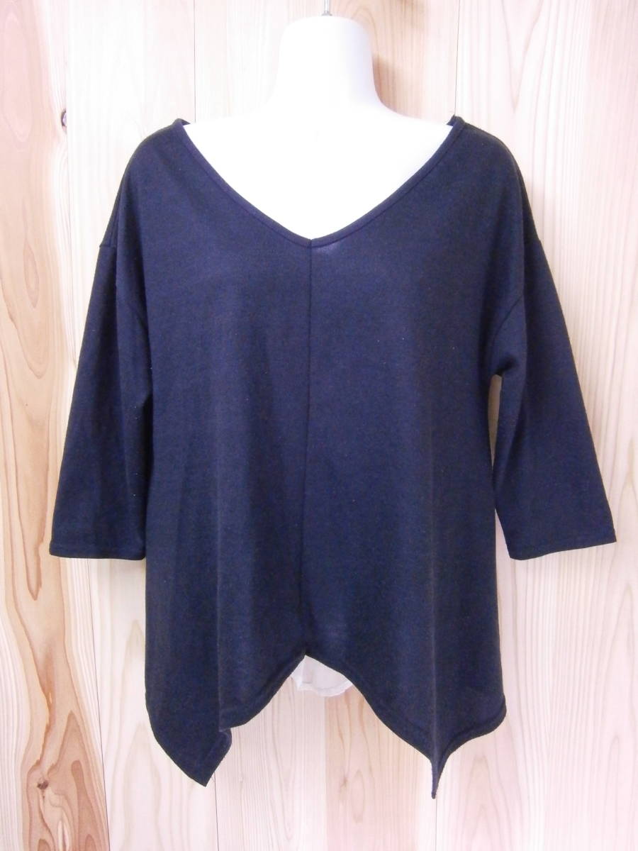 [20624] [a.v.v standard] design cut and sewn / size L / navy blue color * white color / piling put on manner / beautiful condition! /