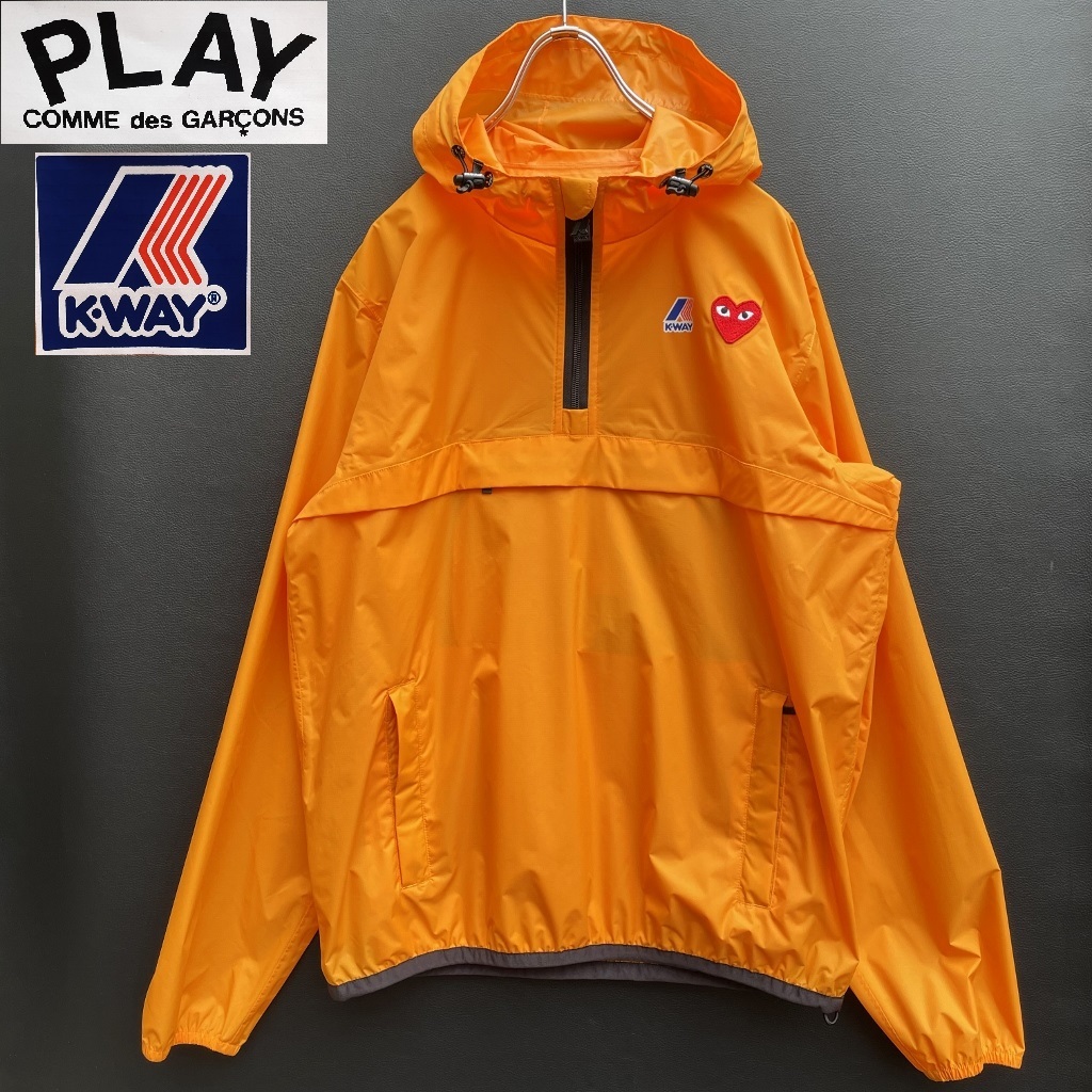 美品 PLAY COMME des GARCONS×K-WAY プレイ コムデギャルソン ケーウェイ HOODIE HALF ZIP ハーフジップ ナイロン プルオーバー size M_画像1