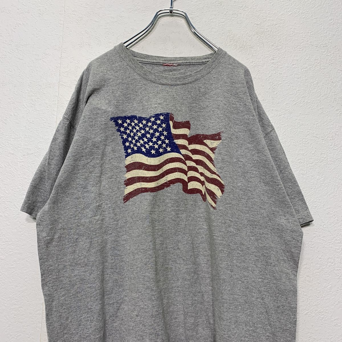 半袖 プリントTシャツ XLサイズ位 ビッグサイズ 星条旗柄 灰色 グレー 古着卸 アメリカ仕入れ a406-5136_画像2