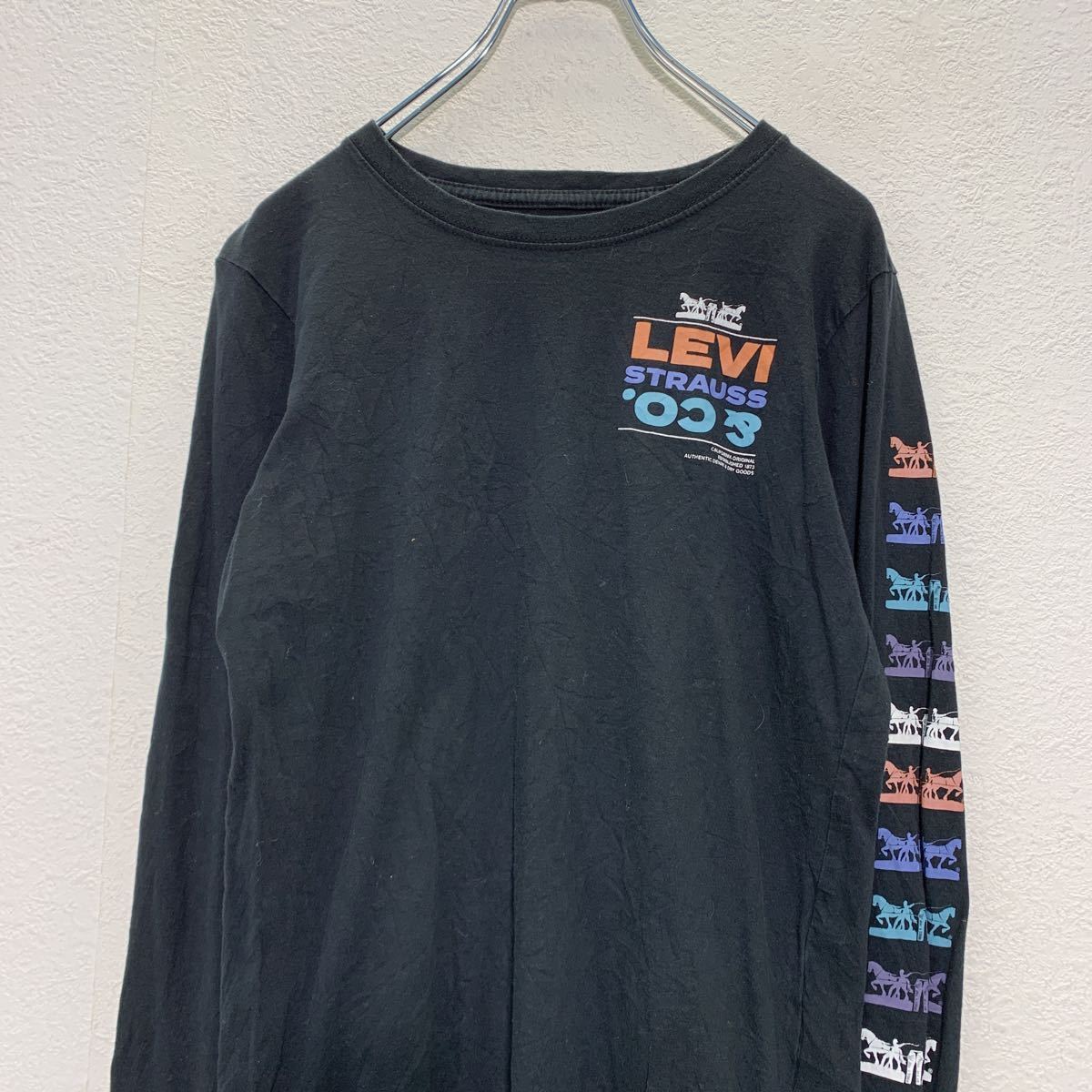 Levi\'s long sleeve print T-shirt Youth size XL 158~170 black long T old clothes . America buying up a503-5253