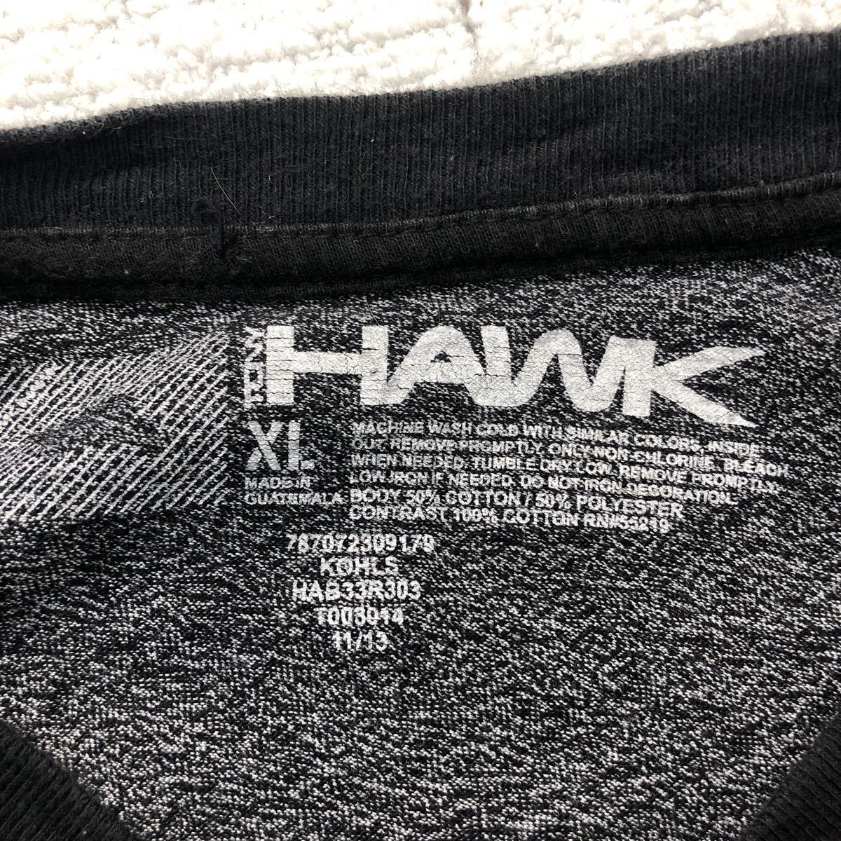 HAWK プリント 長袖 Tシャツ XL グレー ブラック ホーク キッズサイズ ロングTシャツ ロンT 古着卸 アメリカ仕入 a503-5873_画像7