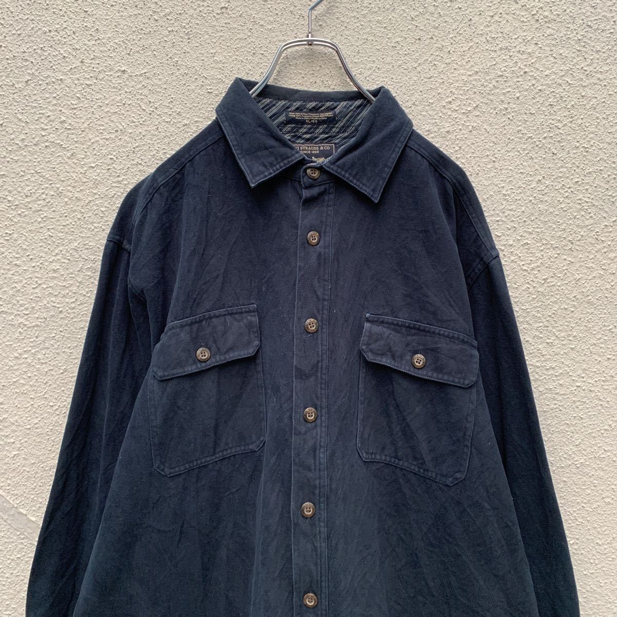 Levi's 長袖 無地 シャツ ジャケット XL ネイビー 厚手 リーバイス ビッグサイズ 古着卸 アメリカ仕入れ a410-5065_画像2