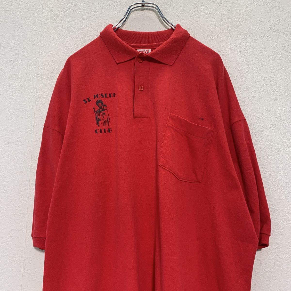 anvil 半袖 プリント ポロシャツ 2XL レッド 赤 アンビル USA製 ST.JOSEPH CLUB ビッグサイズ 古着卸 アメリカ仕入 a503-6526_画像2