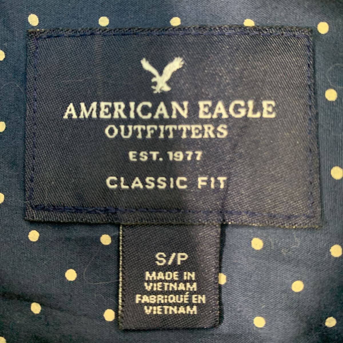 AMERICAN EAGLE 長袖 ドット シャツ S ネイビー アメリカンイーグル 刺繍ロゴ ボタンダウン 古着卸 アメリカ仕入 a503-6981_画像7