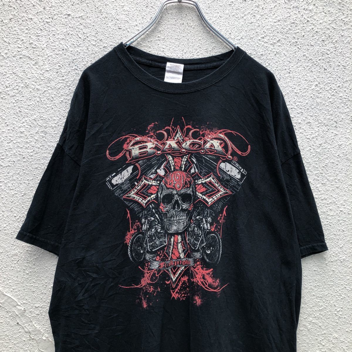 GILDAN 半袖 プリント Tシャツ XL ブラック レッド スカル 骸骨 バイク ギルダン ビッグサイズ 古着卸 アメリカ仕入 a503-6995_画像2