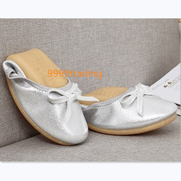  folding pumps silver 24cm Flat soft folding shoes .... mobile slippers ..... light weight room shoes go in . type 