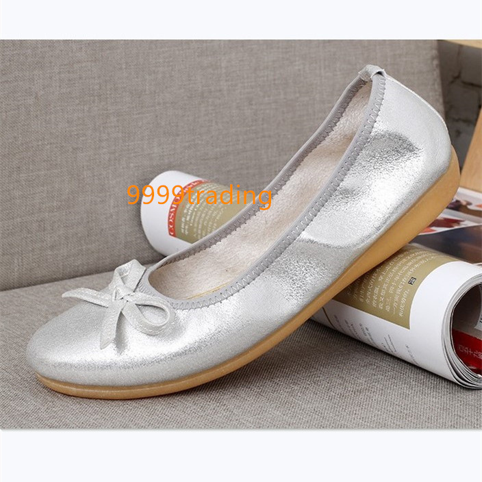  folding pumps silver 24cm Flat soft folding shoes .... mobile slippers ..... light weight room shoes go in . type 