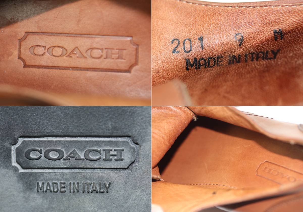 COACH コーチ プレーントゥ革靴 25.5-26cm レディースUS9M ほぼ未使用 ITALY製 レザーシューズ ゴムソール USA購入