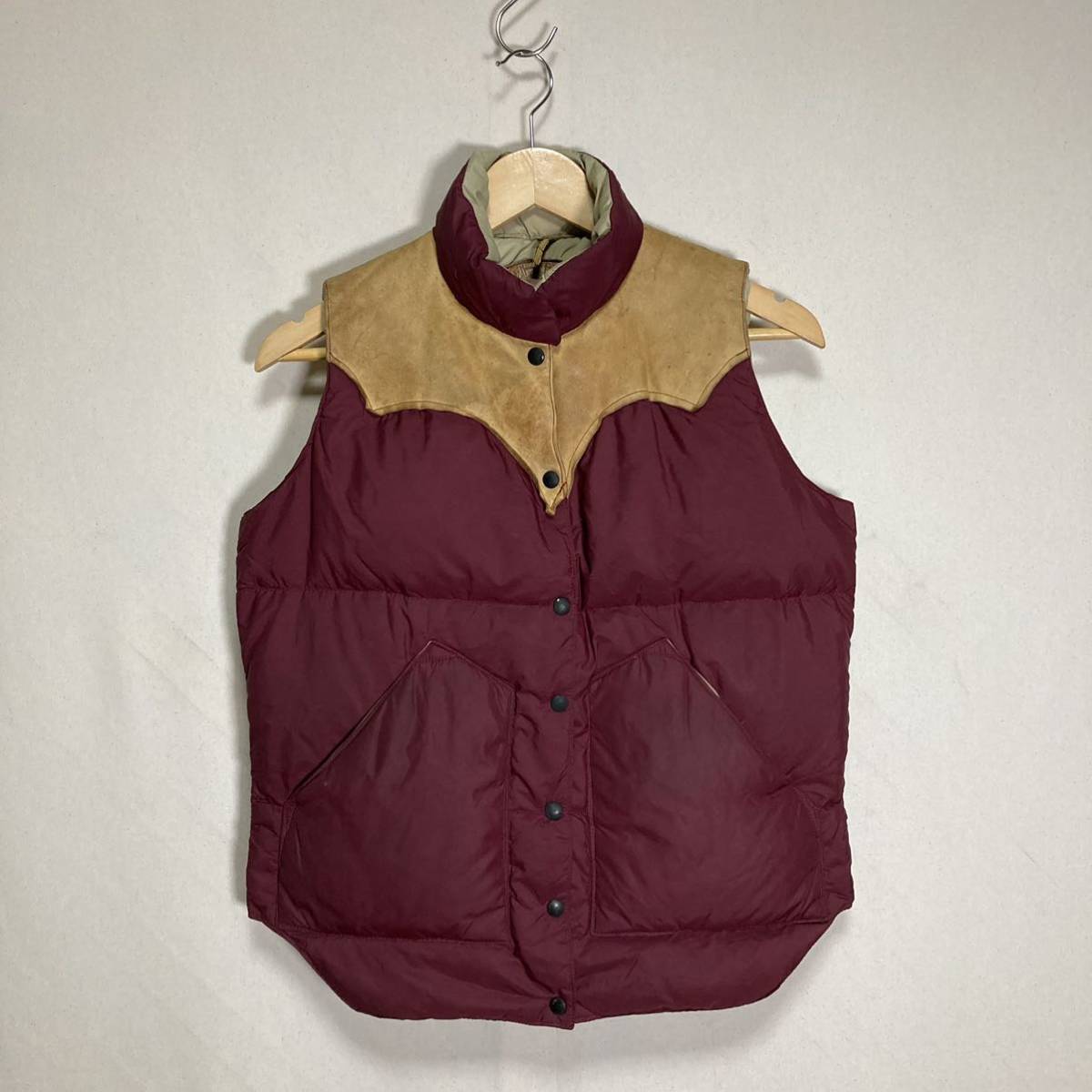 RMFB Rocky Mountain Featherbed ロッキーマウンテンフェザーベッド ダウンベスト 9/10 ワインレッド ベージュ  グースダウン レザー 70s