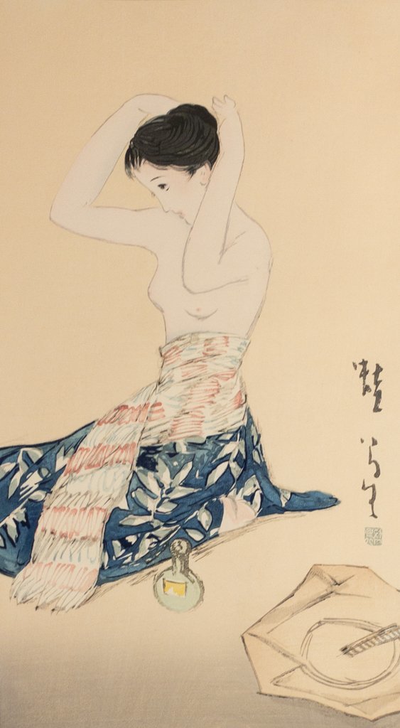 SHIN】竹久夢二「蛙」 木版画美人画シート湯上がり京都版画院竹久夢二