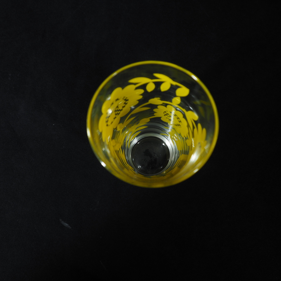 昭和期 ビンテージ ひまわり絵柄ガラスコップ 3点 直径6.5cm 高さ14cm 昭和懐かしの味わいグラス SSK503_画像3