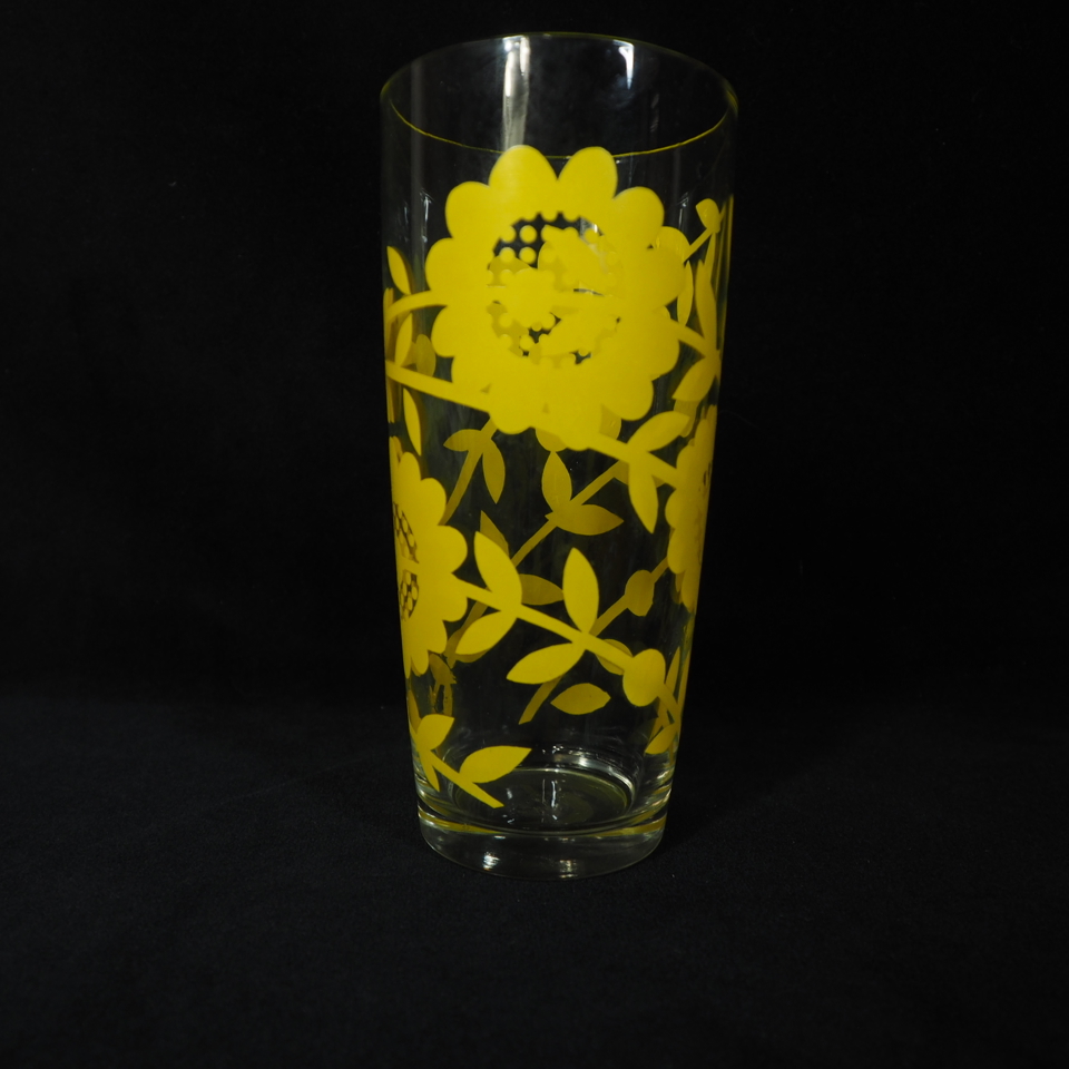 昭和期 ビンテージ ひまわり絵柄ガラスコップ 3点 直径6.5cm 高さ14cm 昭和懐かしの味わいグラス SSK503_画像2