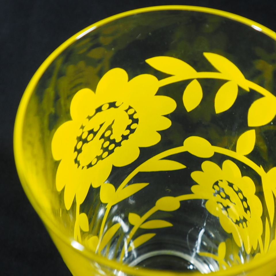昭和期 ビンテージ ひまわり絵柄ガラスコップ 3点 直径6.5cm 高さ14cm 昭和懐かしの味わいグラス SSK503_画像8