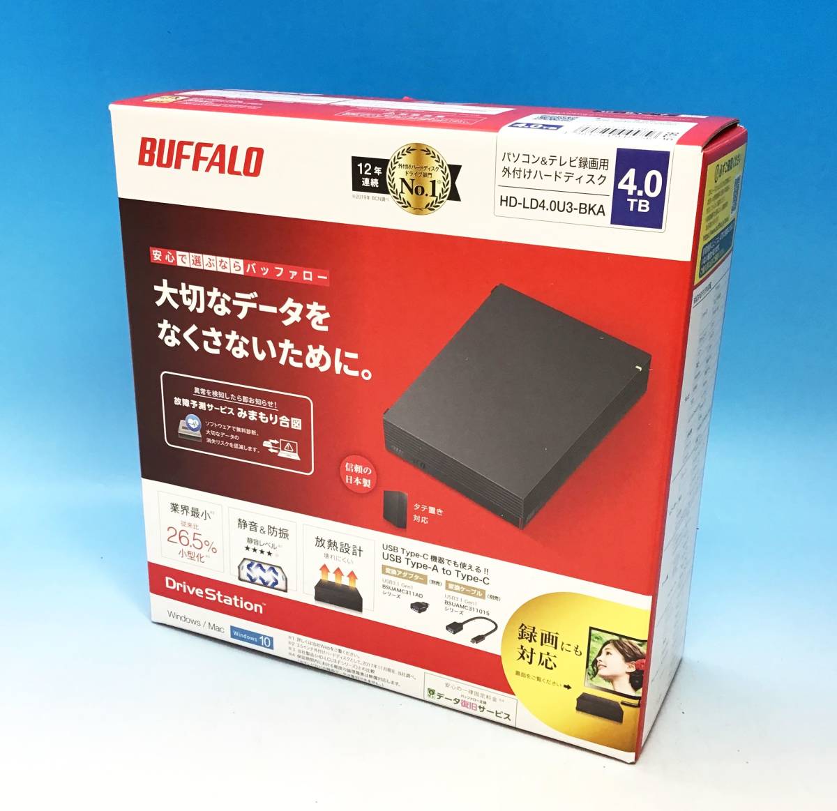 新品 未開封 BUFFALO 外付け ハードディスク HD-LD4.0U3-BKA 4.0TB パソコン テレビ録画用 HDD 静音 防振 バッファロー