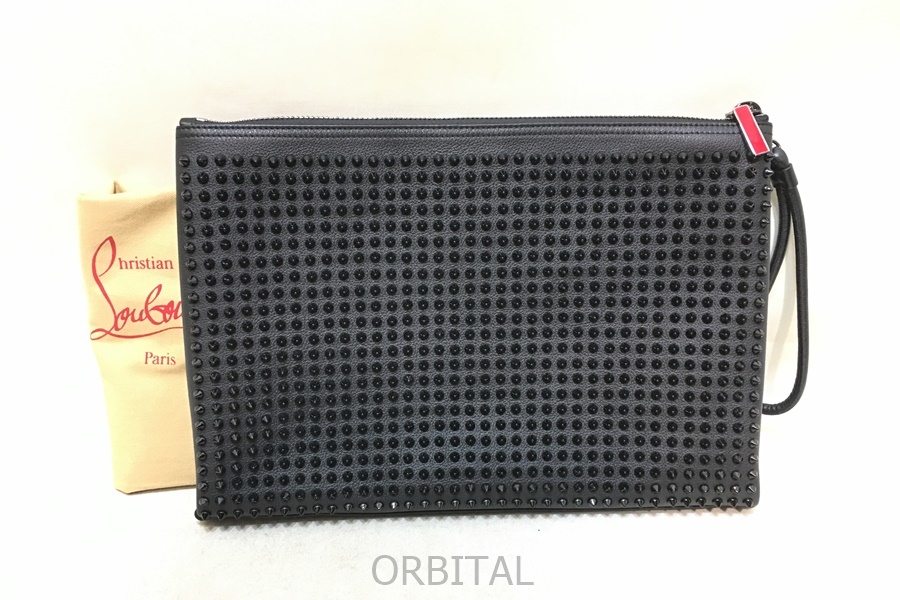 経堂) クリスチャンルブタン Christian Louboutin スタッズ クラッチバッグ 0095035 KALOUPOUCH ブラック レッド 美品_画像1