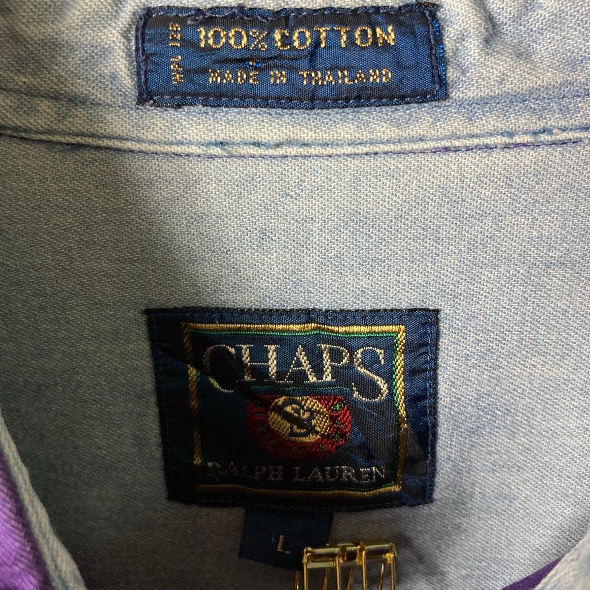 80s チャップス ラルフローレン 刺繍 長袖シャツ パープル アメリカUS古着