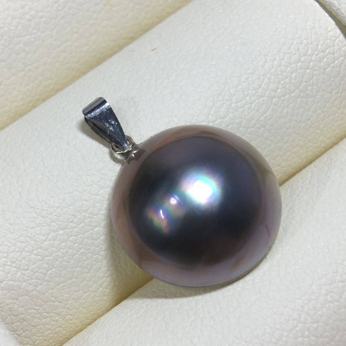 AP38 K18WG Amami Ooshima production Aurora lustre mabe pearl . color pendant top 