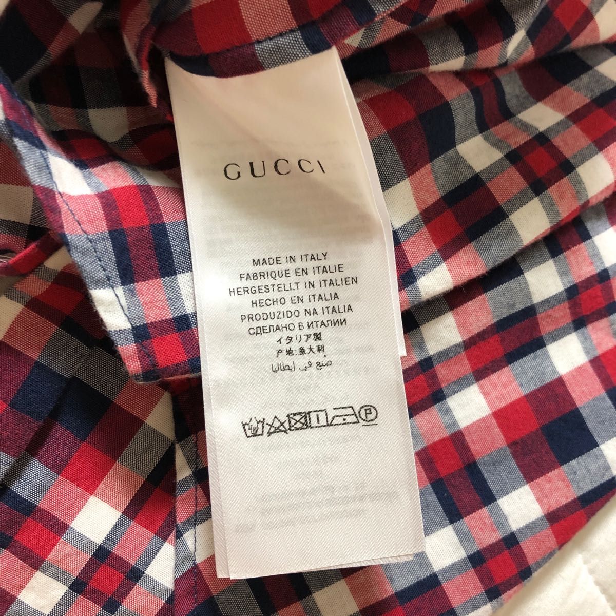 新品未使用　GUCCI グッチチルドレンズ　GUCCIロゴプリントチェックシャツ