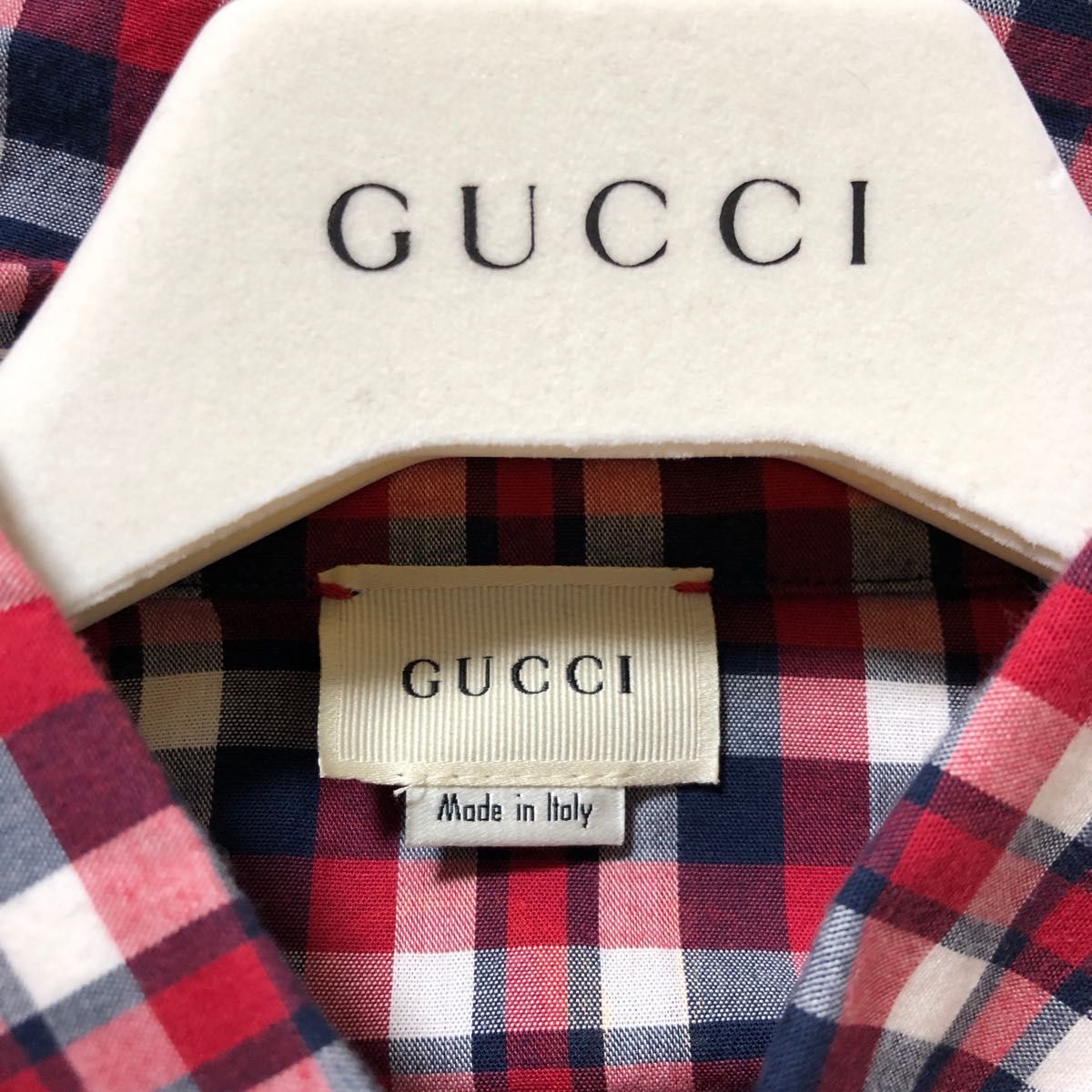 新品未使用　GUCCI グッチチルドレンズ　GUCCIロゴプリントチェックシャツ