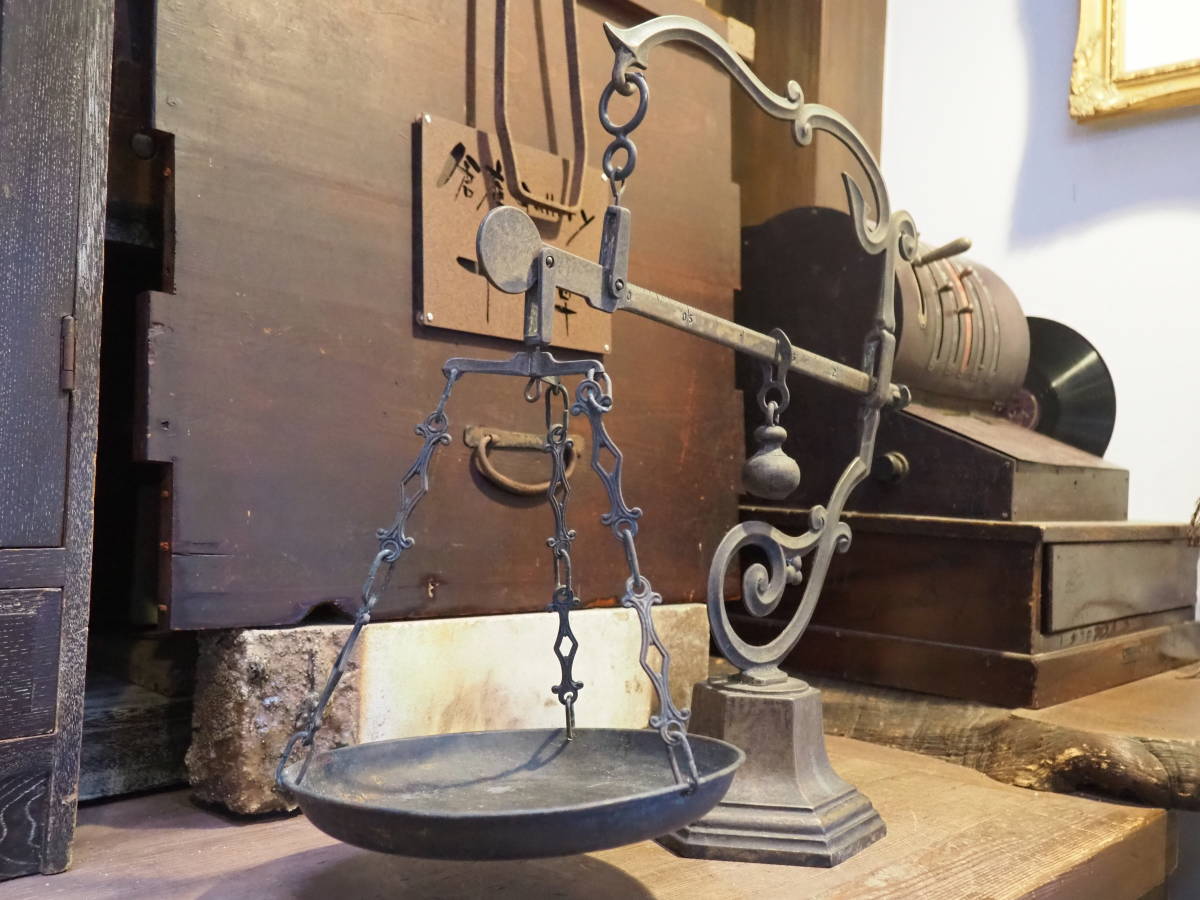 フランス蚤の市真鍮の大型天秤50㎝】スケール吊り金具古道具