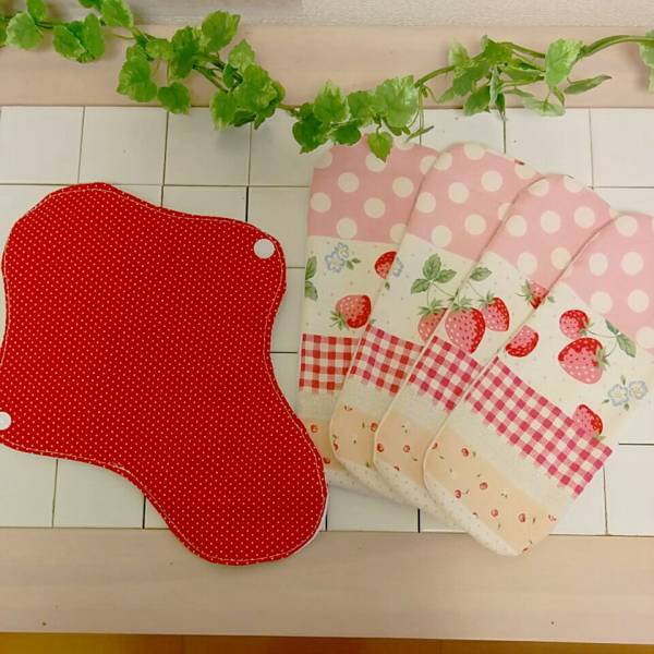 muu* waterproof red dot holder fabric napkin set * hand made * strawberry 