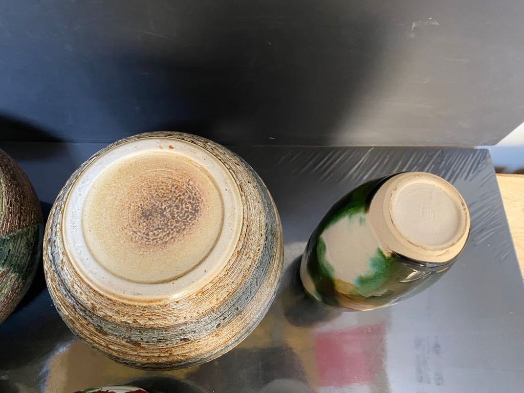 花瓶 九谷焼 信楽焼 平安 三彩 木箱入含 花器 美術陶器 まとめて の画像9