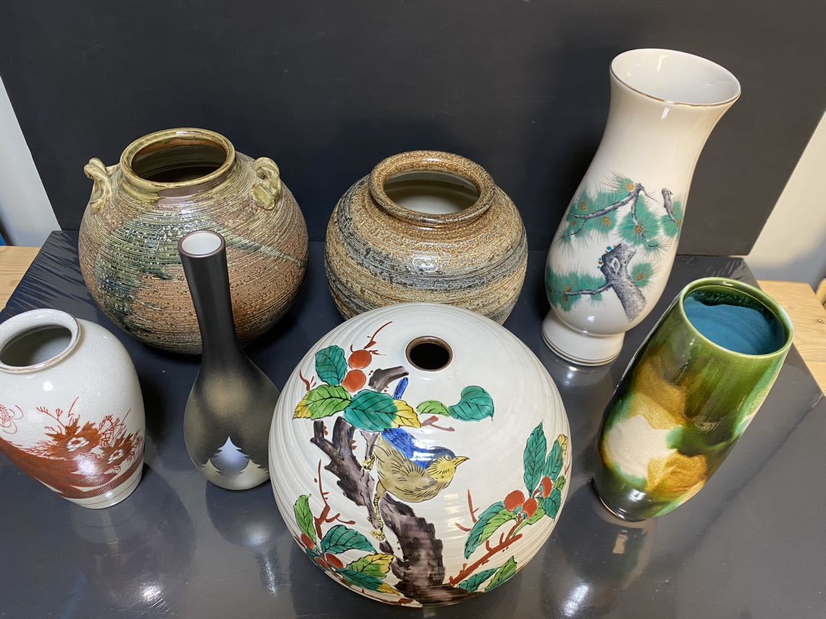 花瓶 九谷焼 信楽焼 平安 三彩 木箱入含 花器 美術陶器 まとめて の画像2