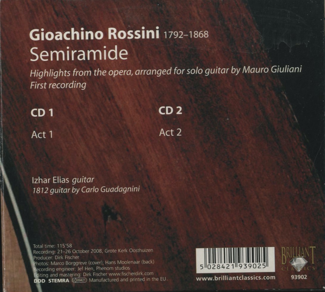 2CD/ イズハル・エリアス / ロッシーニ：セミラーミデ / ソロ・ギターによるオペラ・アレンジ / 輸入盤 デジパック 93902 30307_画像2