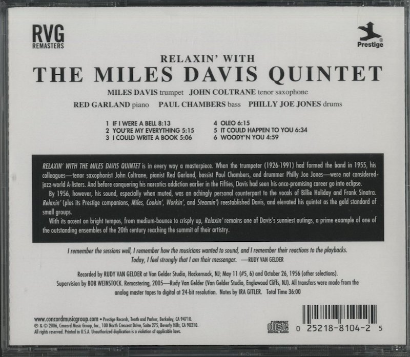 CD / THE MILES DAVIS / RELAXIN'WITH / マイルス・デイヴィス / 輸入盤 PRCD-8104-2 30316M_画像2
