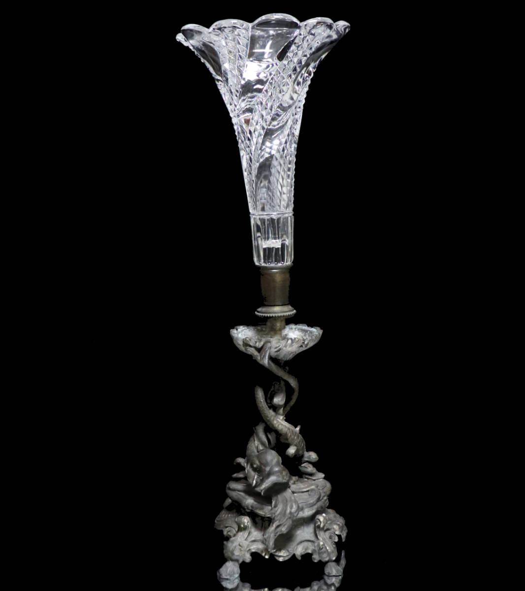 オールド・バカラ(BACCARAT) 1890年頃 46cm 特大 錬鉄製台座 センターピース 花瓶 サーペンティン ディアマン セルポンティーヌ 置物 壺_画像4