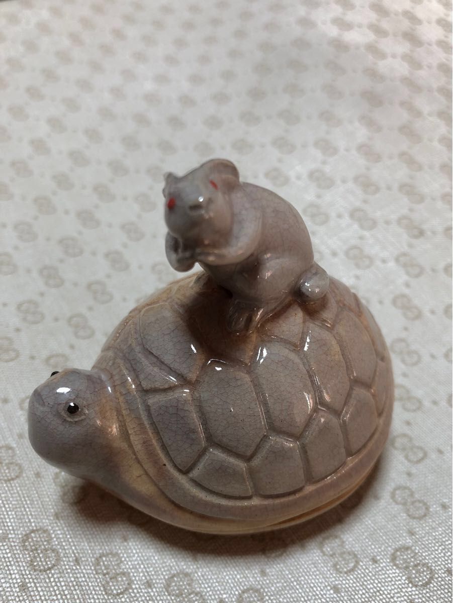 萩焼 亀のり卯香合 十二世坂高麗左衛門 熊峰 未使用品 在印