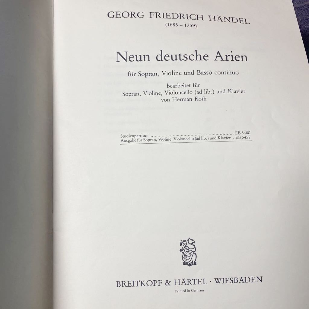 古楽譜)Handel ヘンデル 9 Deutsche Arien (Sop,Vn/Bc) ９つのドイツ語アリア 出版社: Breitkopf（ブライトコップ）書き込みなしら_画像8