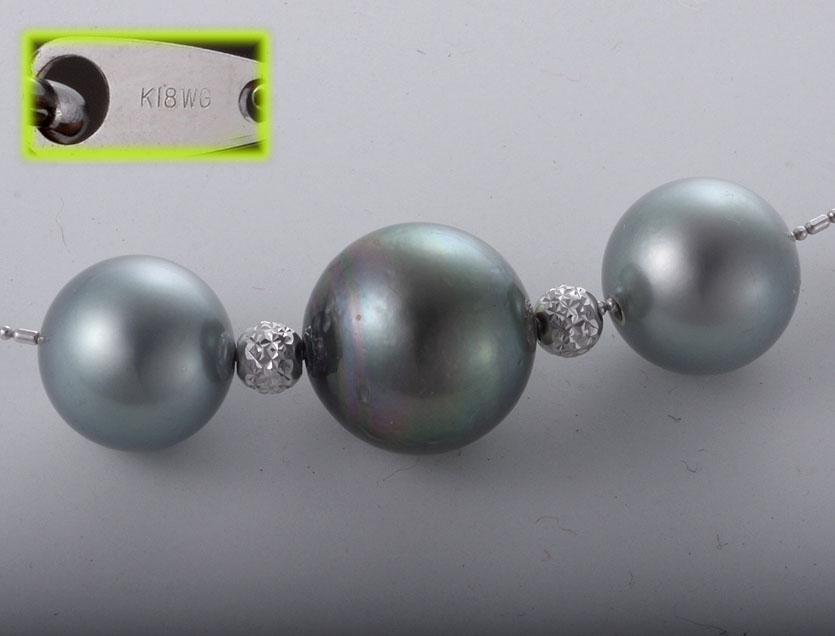 品質のいい ☆黒蝶貝真珠3珠のk18WG製44.5cmネックレス・8.5g/IP-5319