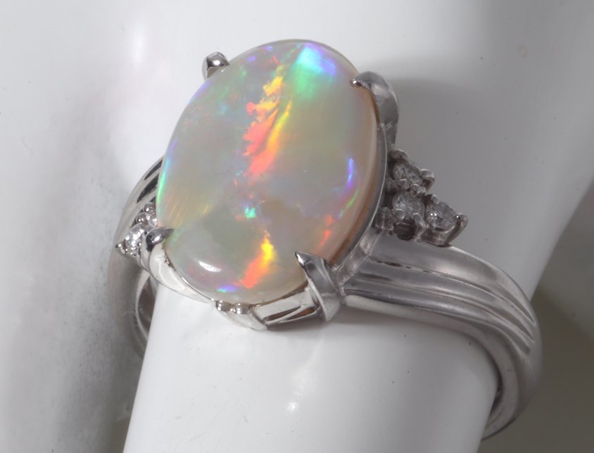 ☆オパール3.04ct+ダイアのPt900製15号リング・8.4g/IP-6447_画像10