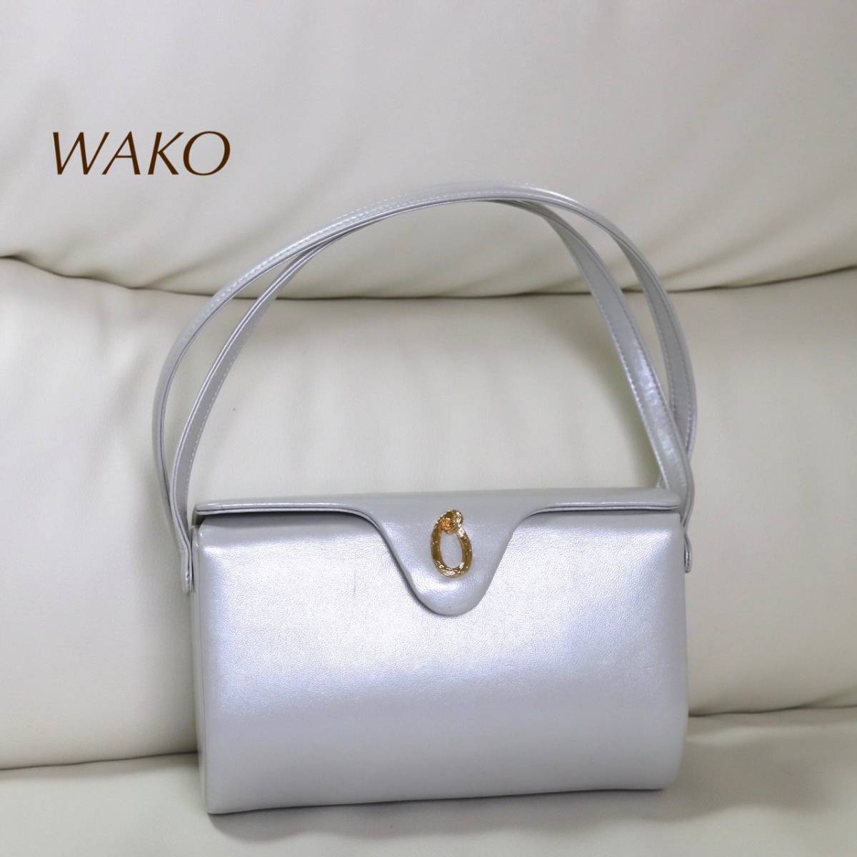 美品◇WAKO ワコー ハンドバッグ レザー ホワイト フォーマル レディース-