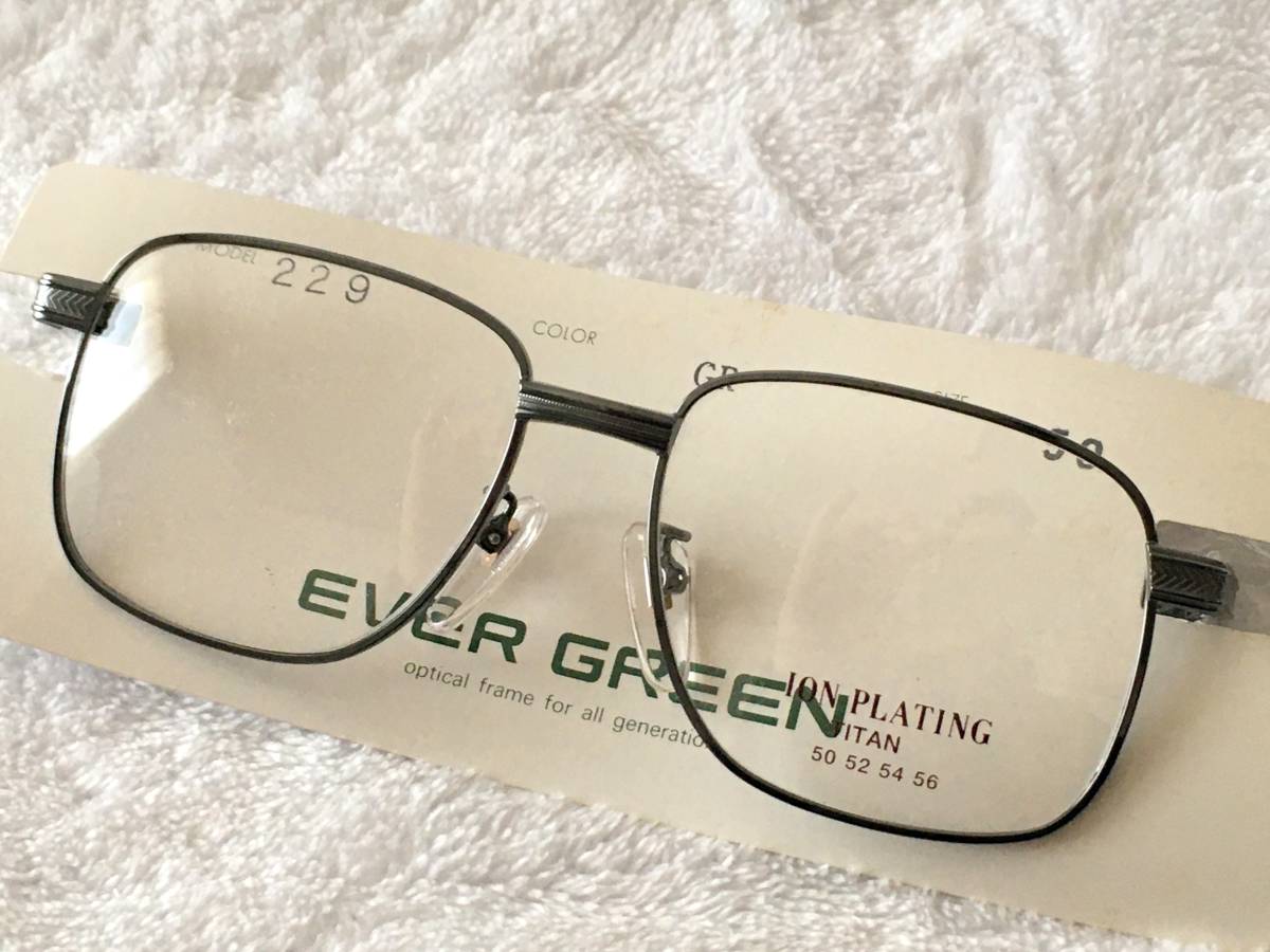 デッドストック チタン 眼鏡 EVER GREEN ION PLATING 229 TITAN 台紙付き セミオート グレー メタルフレーム 昭和 レトロ ティアドロップ_画像1