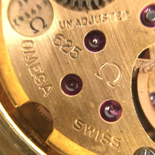 オメガ デビル 手巻き 機械式 腕時計 ゴールド文字盤 ラウンドフェイス Cal.625 社外ベルト 純正尾錠 ジャンク品の画像5