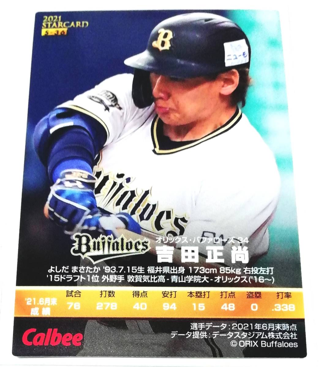 2021　第3弾　吉田正尚　スターカード　オリックスバッファローズ　【S-36】 ★ カルビープロ野球チップス_画像3