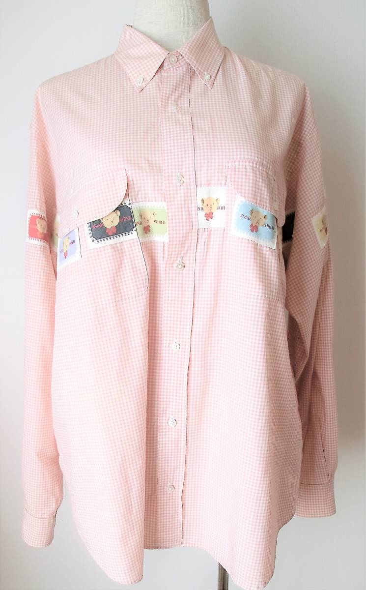 ワンダフルワールド ボタンダウンシャツ ギンガムチェック×ピンク くま