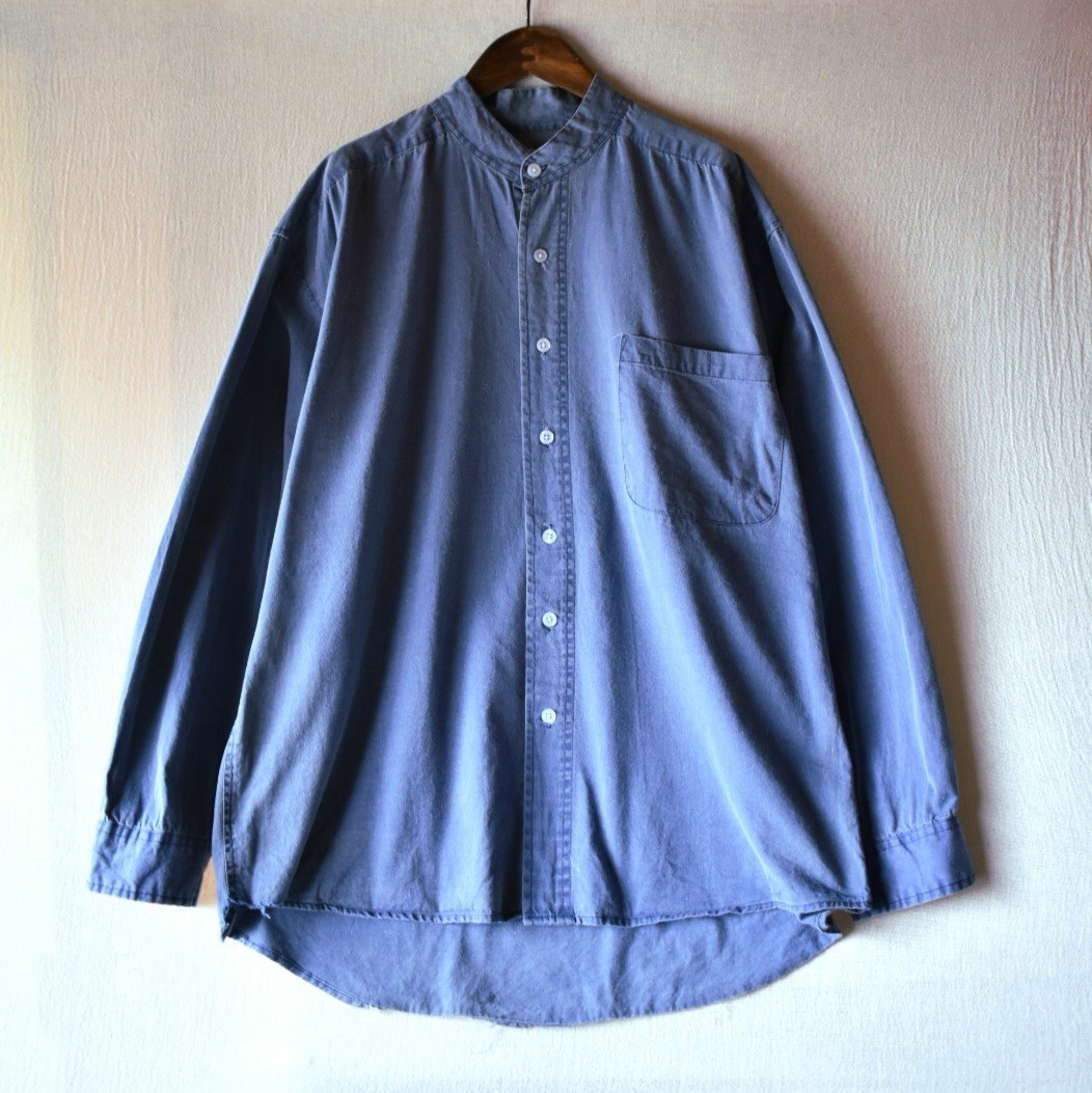 古着★90's ST JOHNS BAY Vintage ビンテージ レトロ ミニマム ノーカラー くすみカラー ブルー 長袖 シャツ ヴィンテージ 青系 Lサイズ_画像3