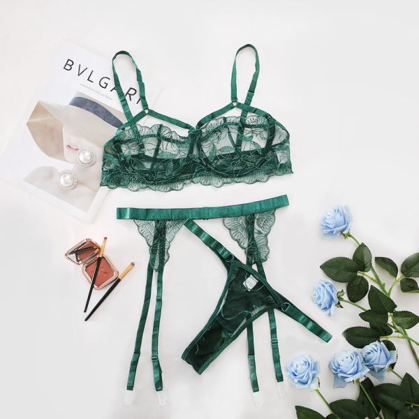 3 point set green L fine quality embroidery super sexy underwear lady's garter Ran Jerry baby doll ero underwear cosplay costume 