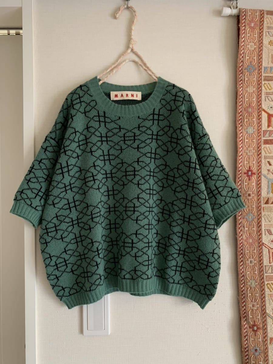 マルニ ミントグリーン カシミヤ ニット 幾何学模様 グリーン 緑 トップス セーター MARNI カシミア 日本代购,买对网