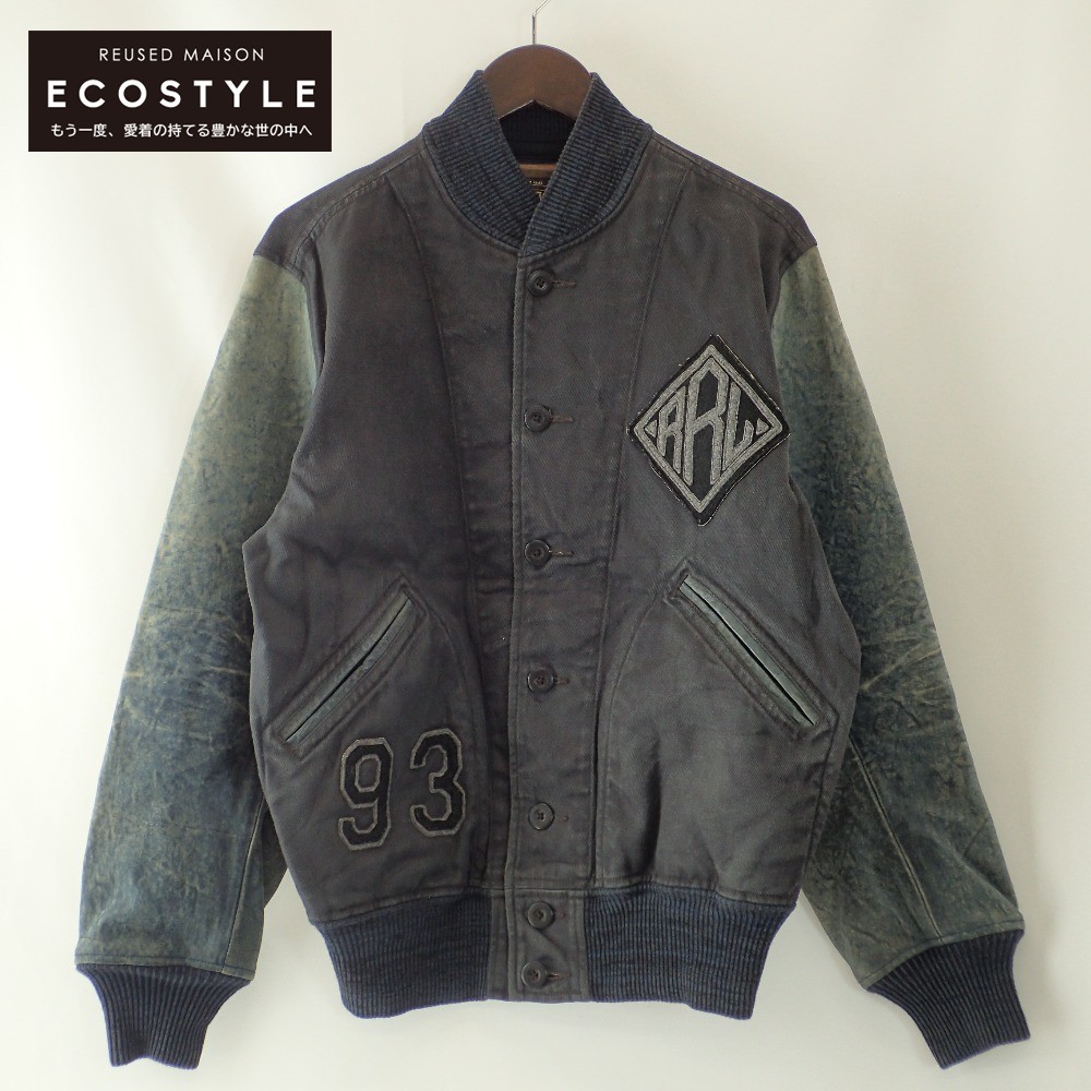 美品/国内正規 RRL ダブルアールエル アームデニムプリントレザー切替