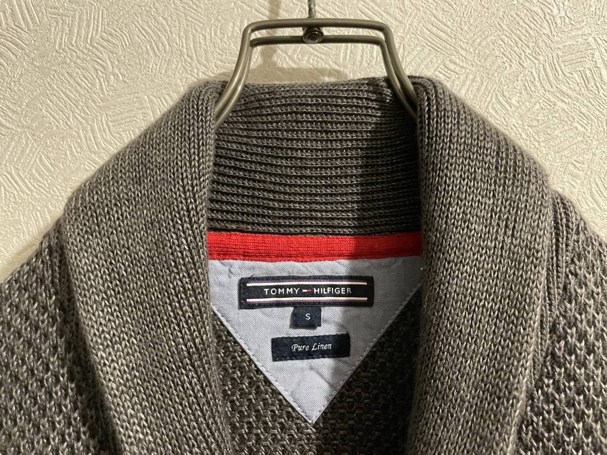 ◯ TOMMY HILFIGER ショールカラー リネン ニット カーディガン / トミーヒルフィガー フラッグ ロゴ グレー S Mens #Sirchive_画像10