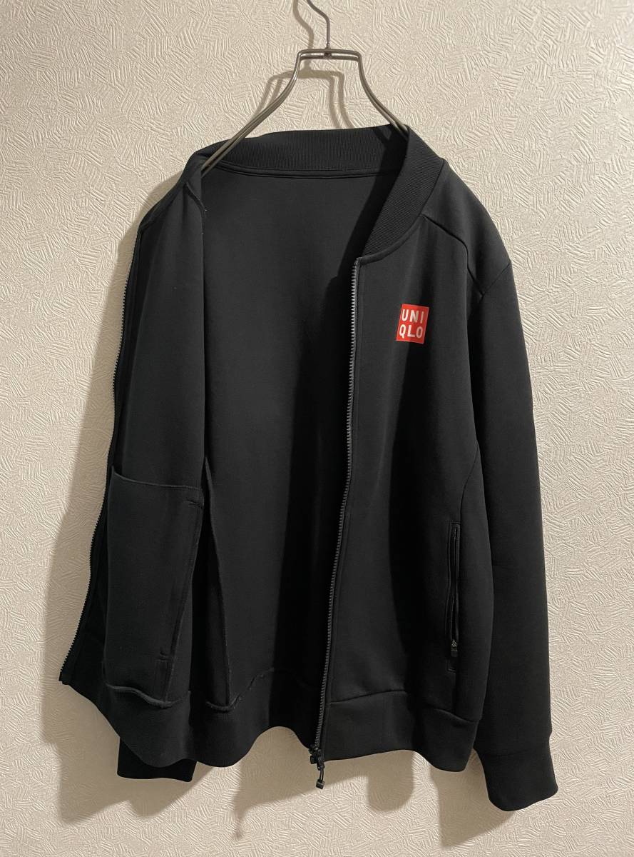 ◯ UNIQLO ジョコビッチ モデル ロゴ トラック ジャケット / ユニクロ ジャージ ドライ ストレッチ ブラック 黒 L Mens #Sirchive