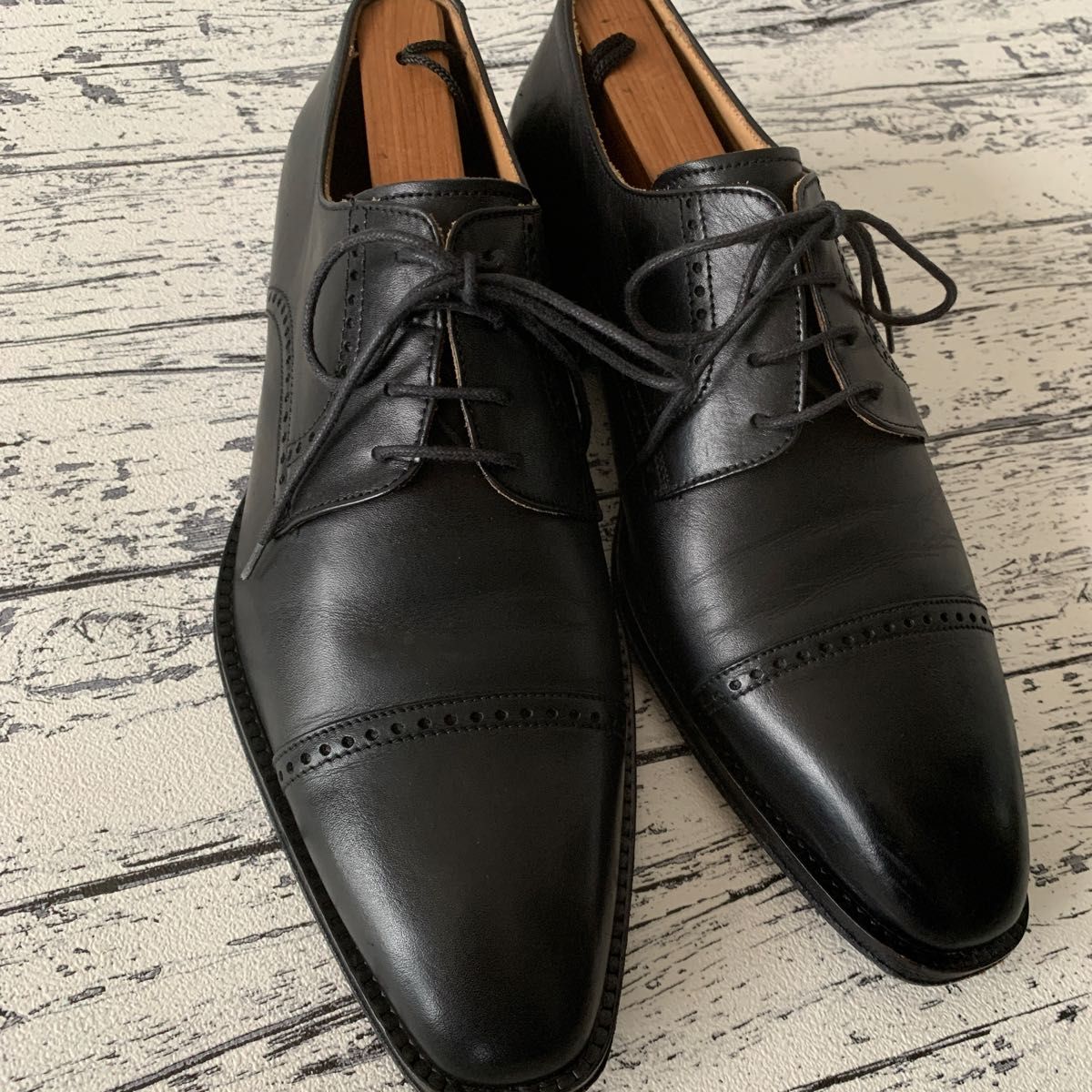 Trading Post 革靴 クォーターブローグ サイズ40 イタリア製 ブラック 