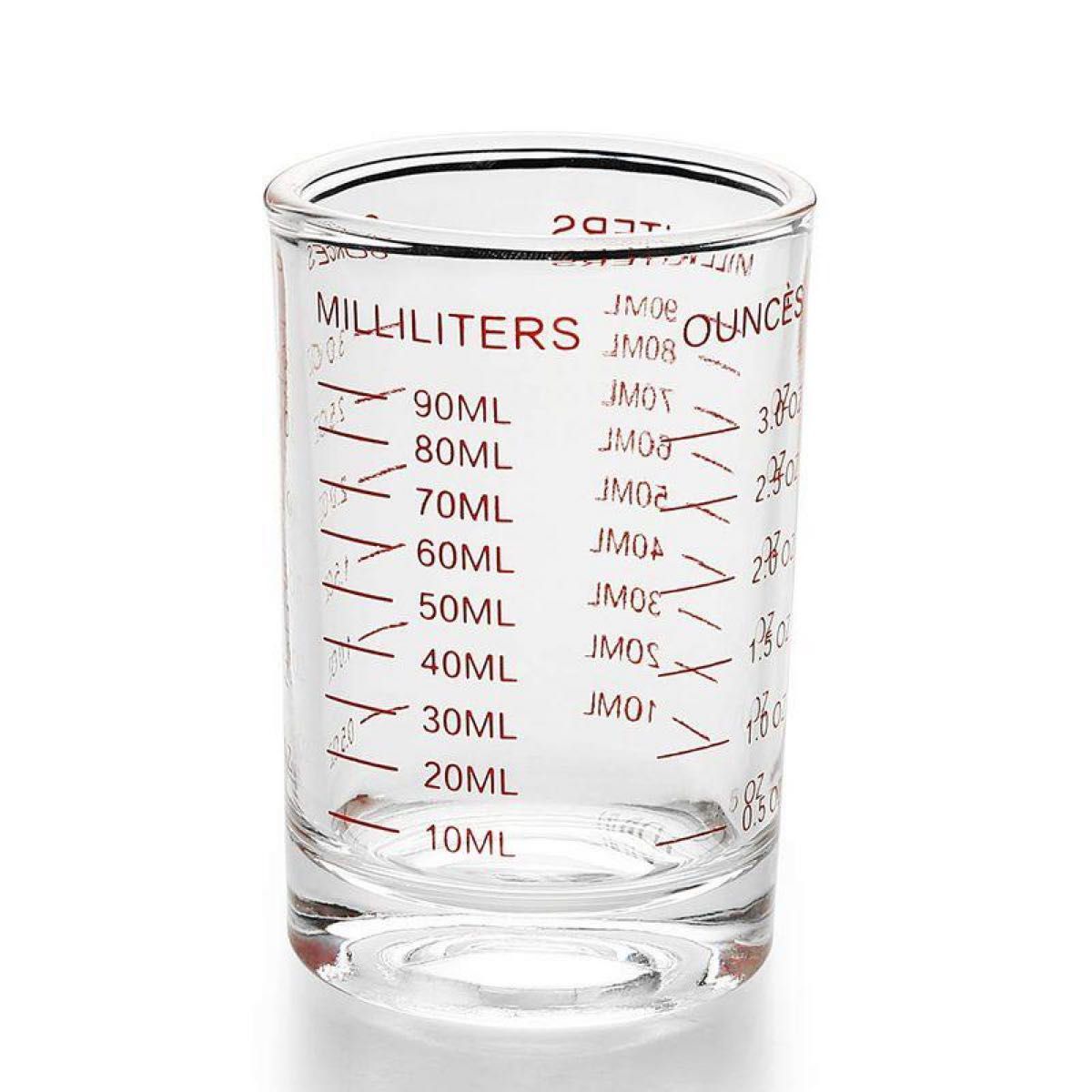 エスプレッソ ショットグラス 90ml/3oz 計量カップ 赤色目盛り付き コーヒー ミルク 水 お酒 グラス 耐熱グラス