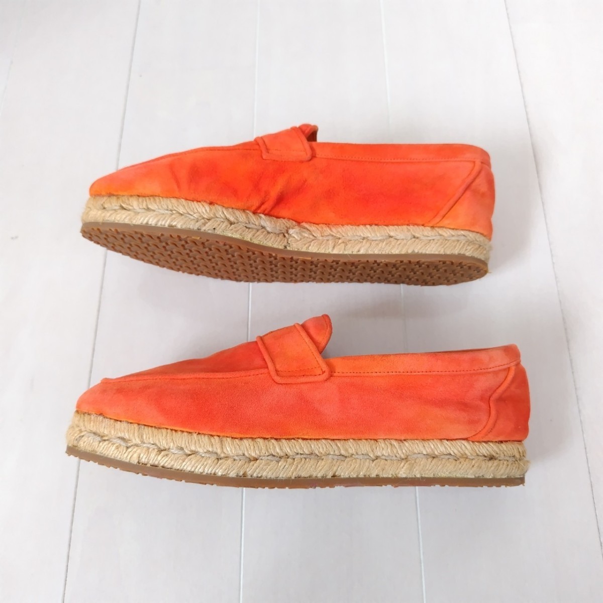 良品HERMES【エルメス】Hマーク エスパドリーユ モカシン 橙 24