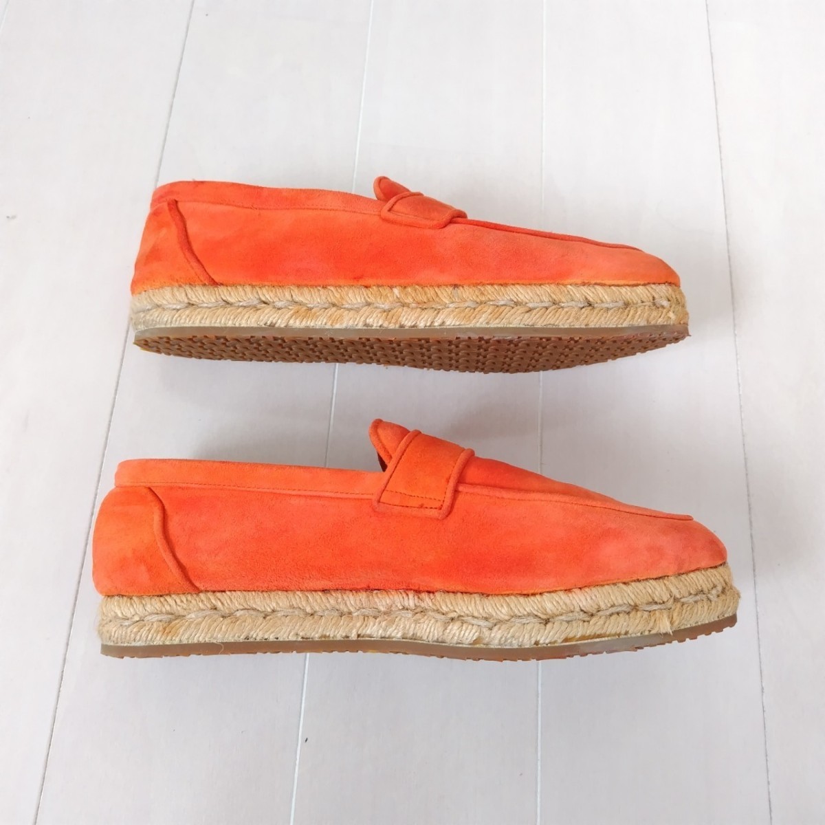 良品HERMES【エルメス】Hマーク エスパドリーユ モカシン 橙 24